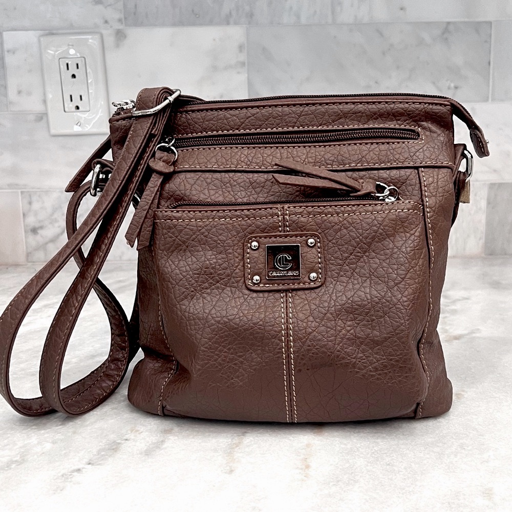 CARRYLAND Brown Faux Pebbled Leather Crossbody Bag